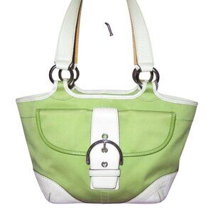 Coach 2006 Soho Canvas & Leather Mini Tote Buckle Front Flap Green & White